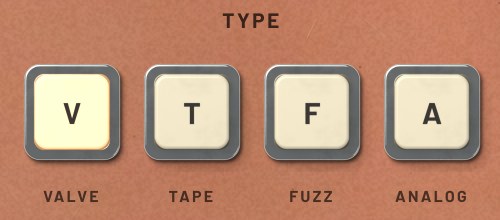 Four ivory push buttons marked V, T, F and A; the V button is pressed and lit.